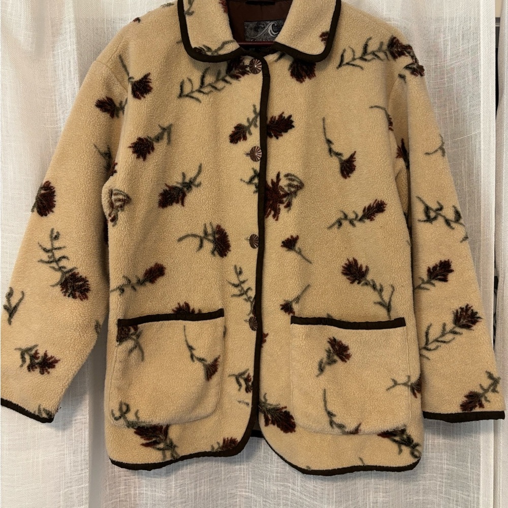 Vintage Floral Patterned Fleece Jacket